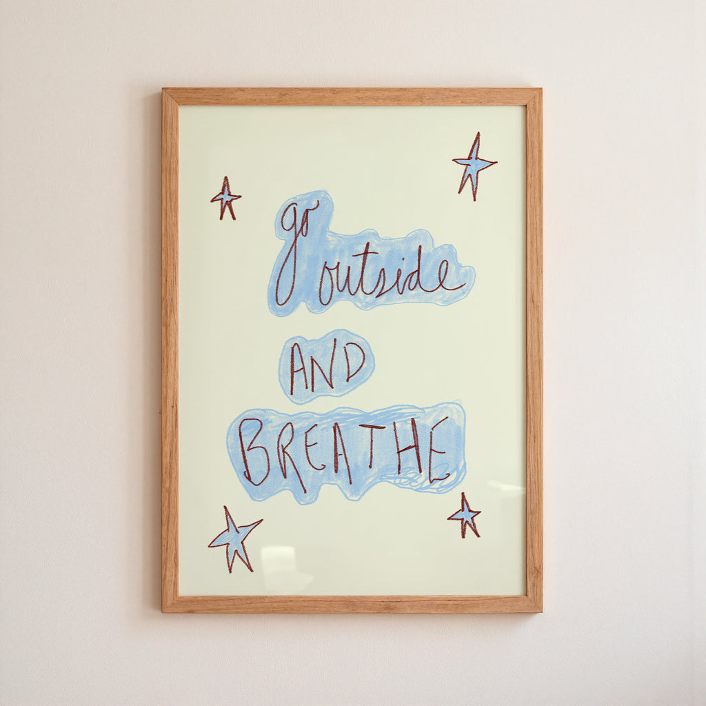 Go Outside and Breathe Art Print - Blue and Cream