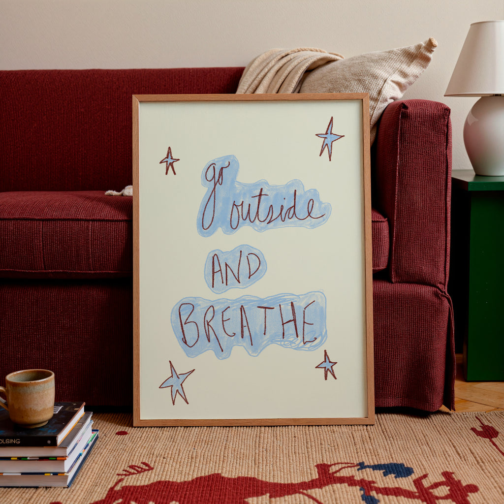 Go Outside and Breathe Art Print - Blue and Cream