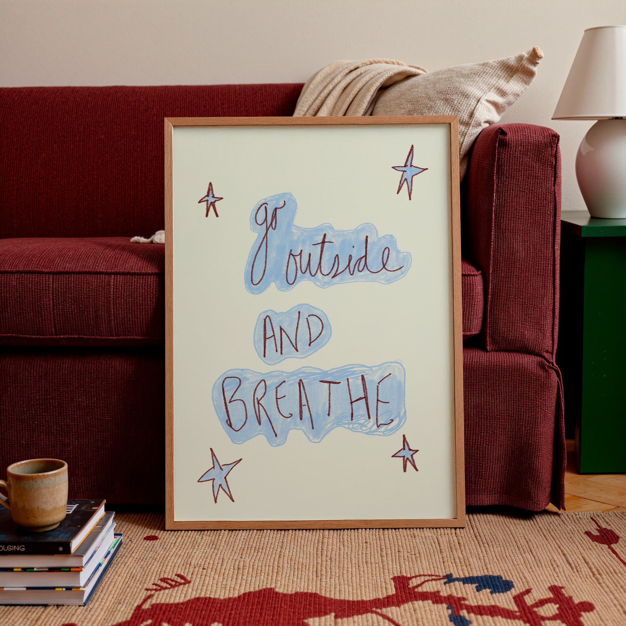 Go Outside and Breathe Art Print - Blue and Cream