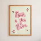 Go Drink a Glass of Wine Art Print - Red and Cream
