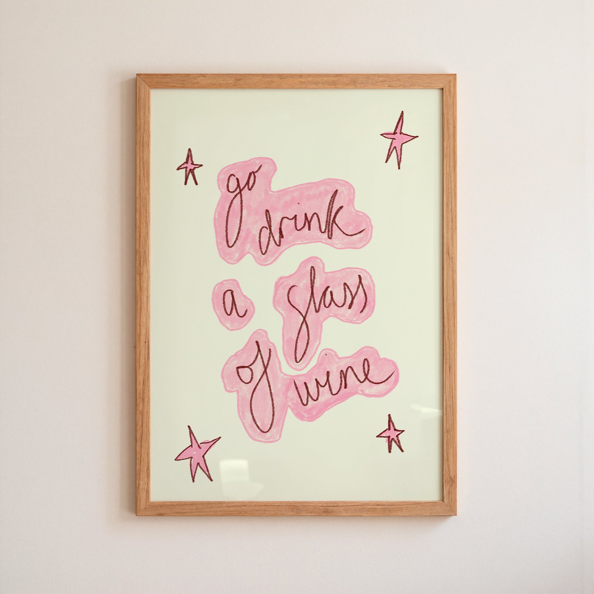 Go Drink a Glass of Wine Art Print - Red and Cream