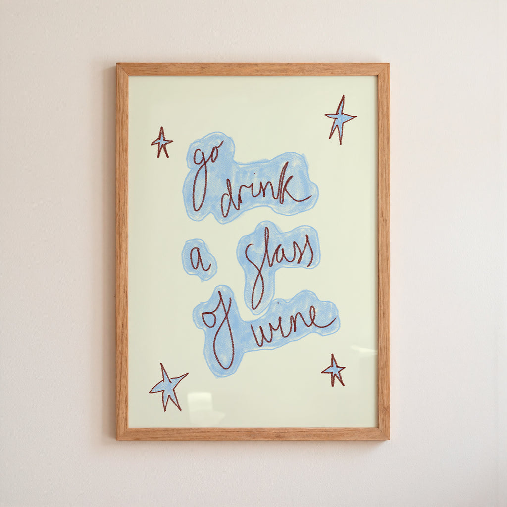 Go Drink a Glass of Wine Art Print - Red and Cream