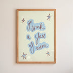 Go Drink a Glass of Wine Art Print - Red and Cream