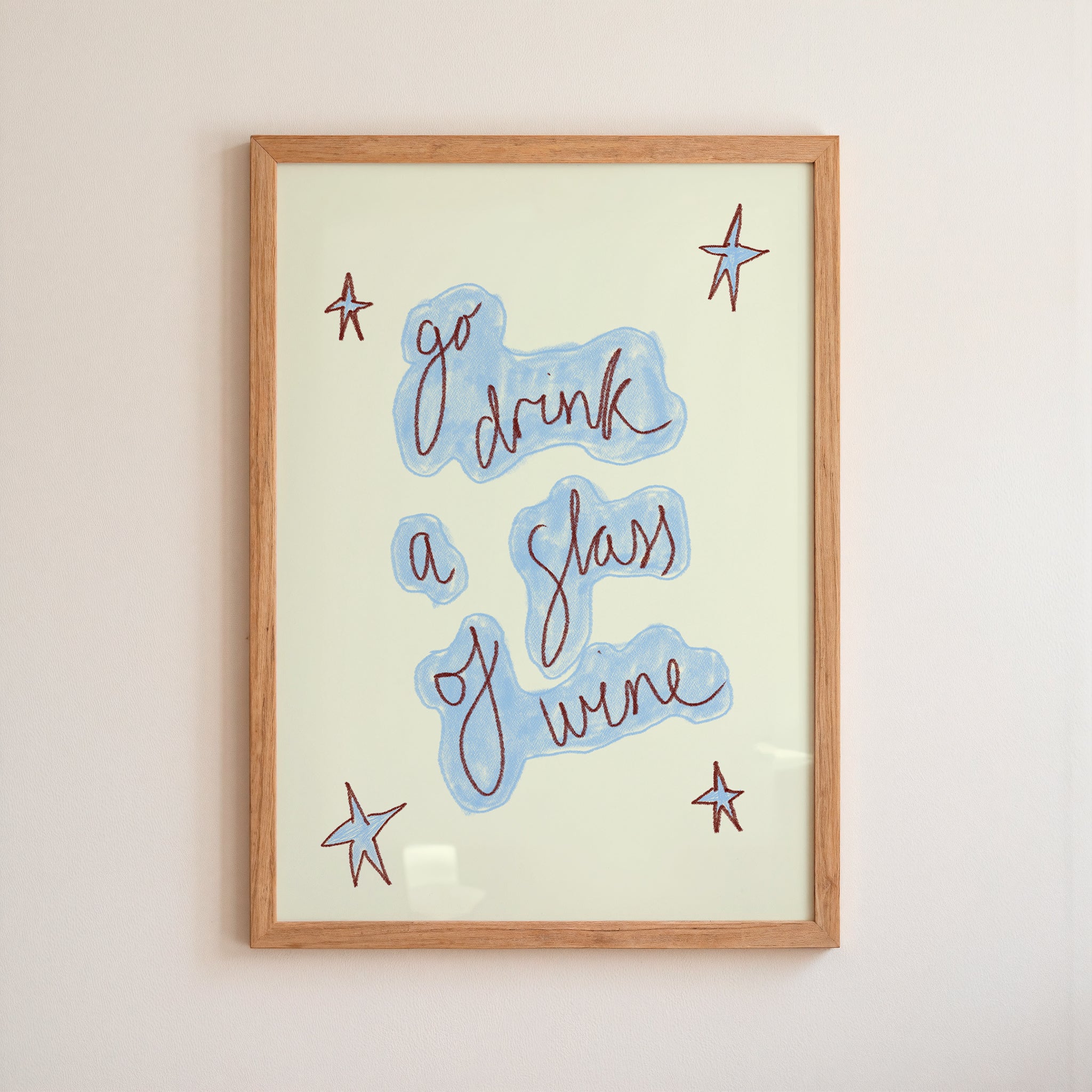 Go Drink a Glass of Wine Art Print - Red and Cream