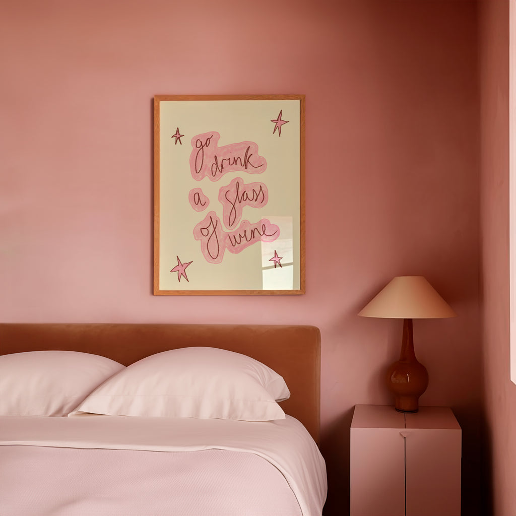 Go Drink a Glass of Wine Art Print - Red and Cream