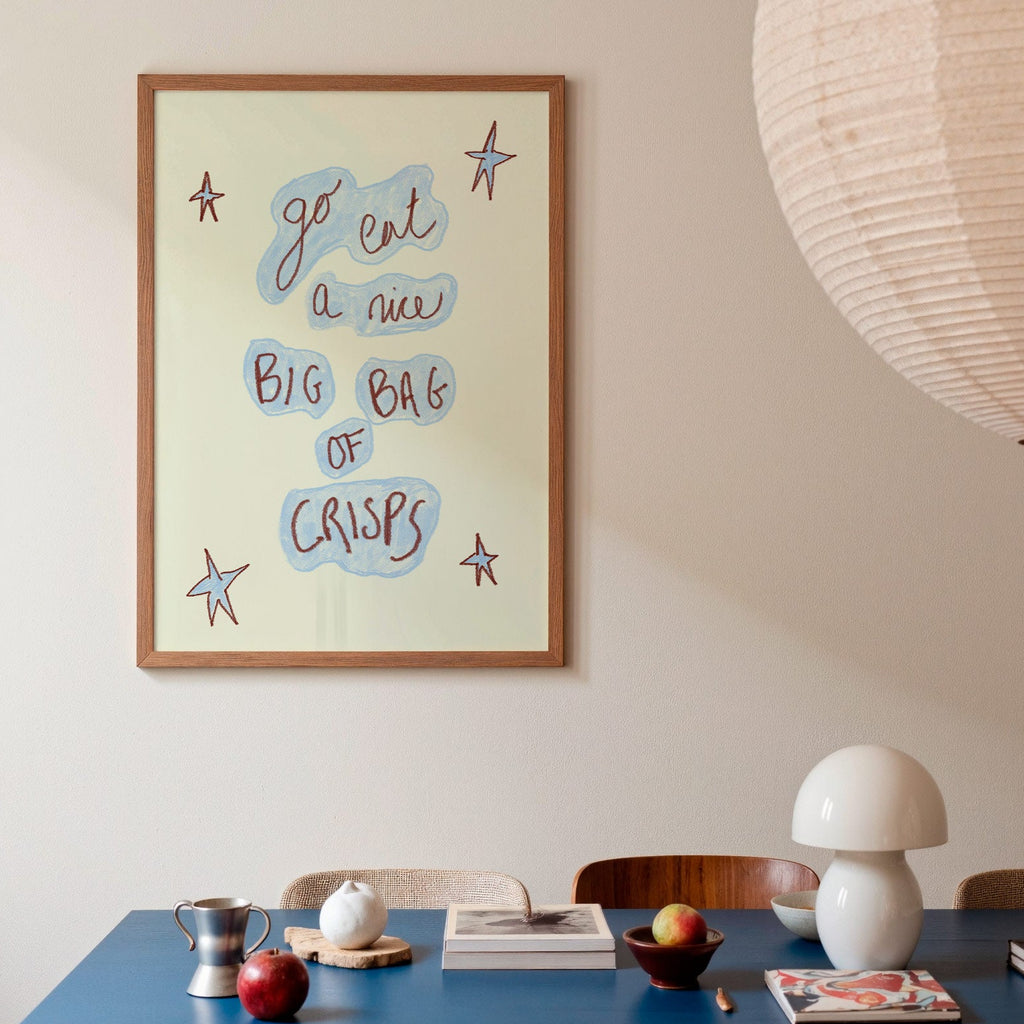 Go Eat a Nice Big Bag of Crisps Art Print - Blue