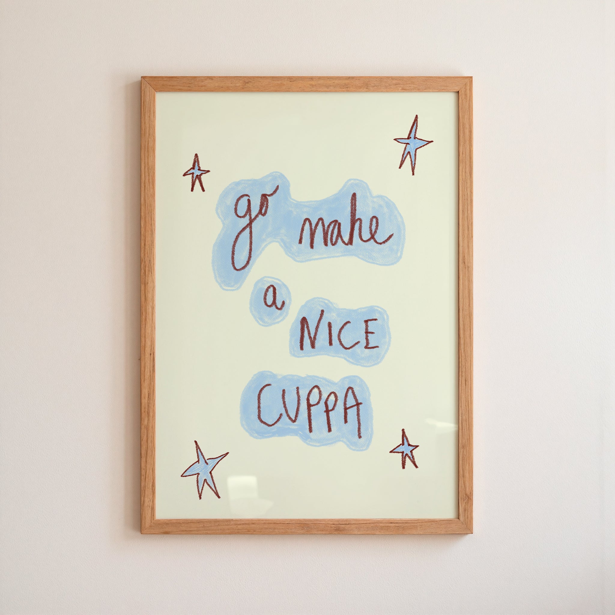 Go Make a Nice Cuppa Art Print - Blue and Cream