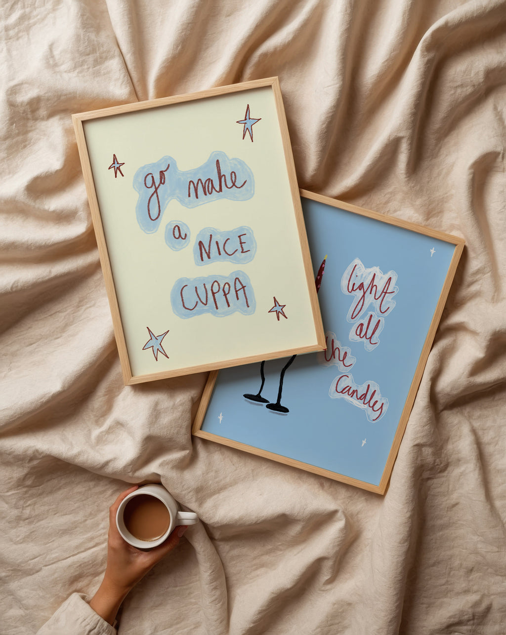 Go Make a Nice Cuppa Art Print - Blue and Cream