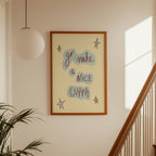 Go Make a Nice Cuppa Art Print - Blue and Cream