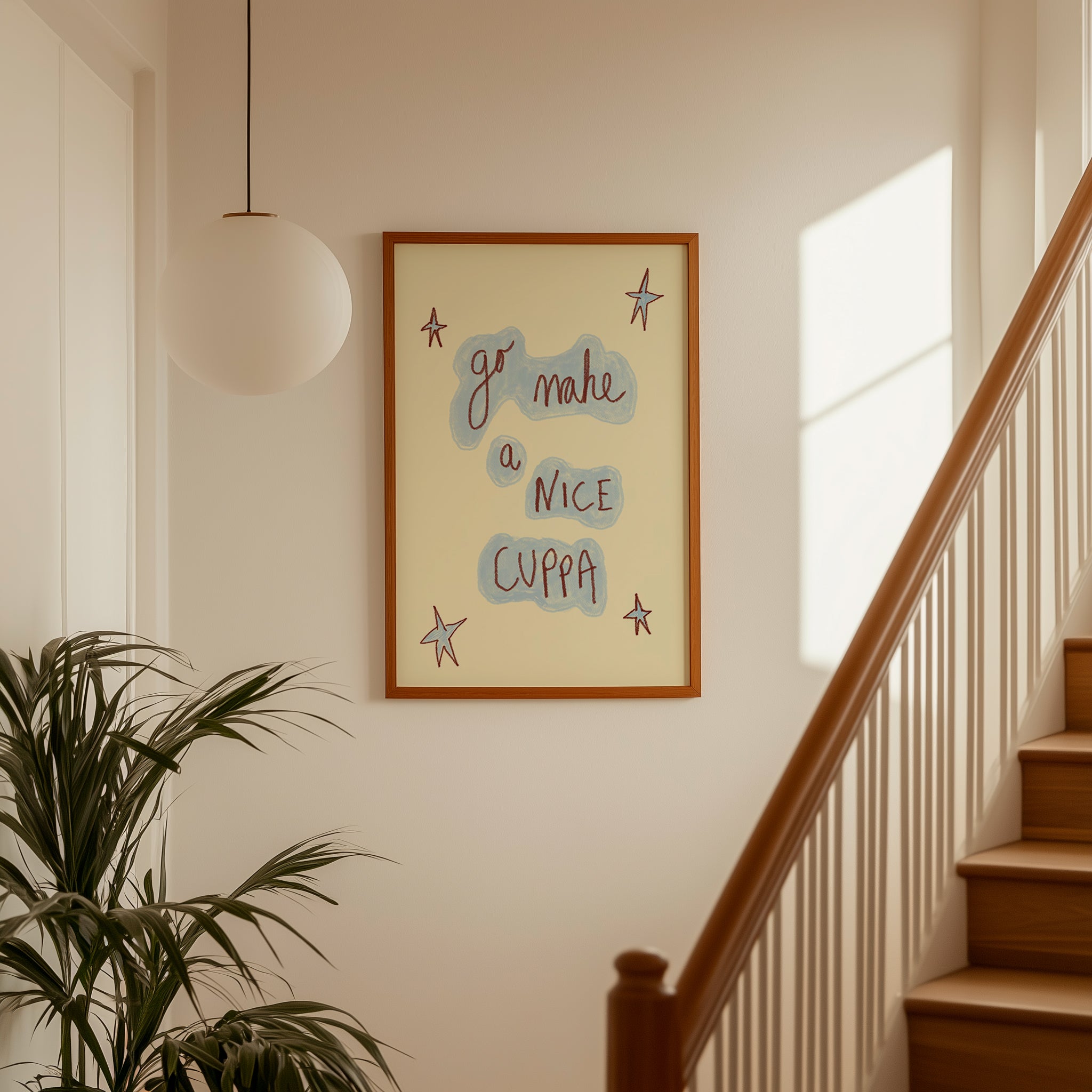 Go Make a Nice Cuppa Art Print - Pinky Red and Cream