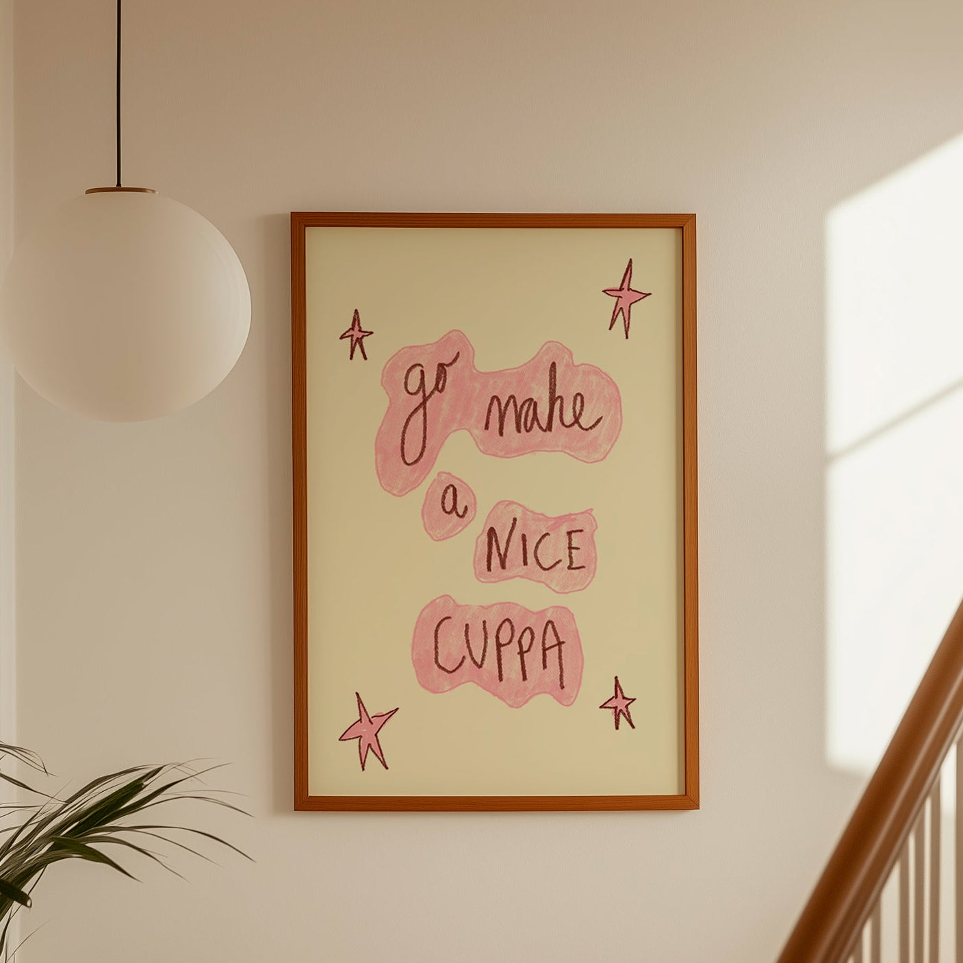 Go Make a Nice Cuppa Art Print - Pinky Red and Cream