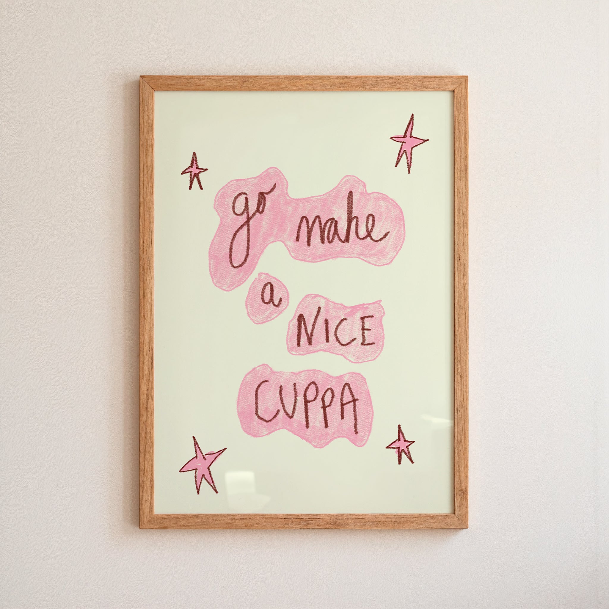 Go Make a Nice Cuppa Art Print - Pinky Red and Cream