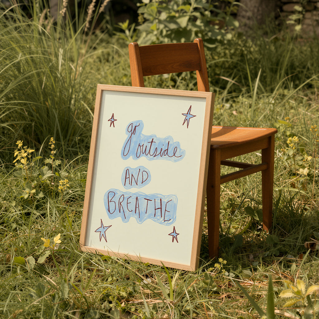 Go Outside and Breathe Art Print - Pinky Red and Cream