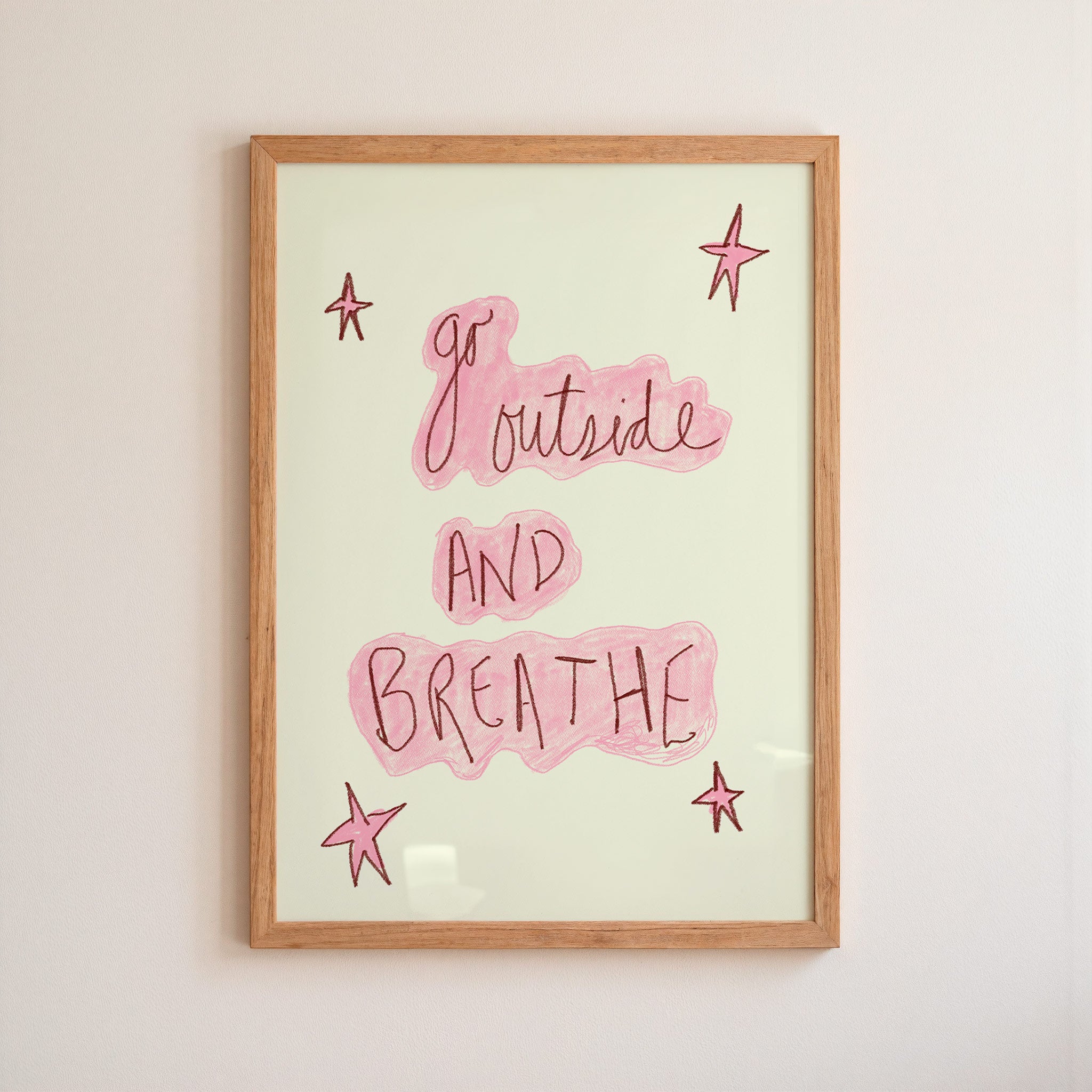 Go Outside and Breathe Art Print - Pinky Red and Cream