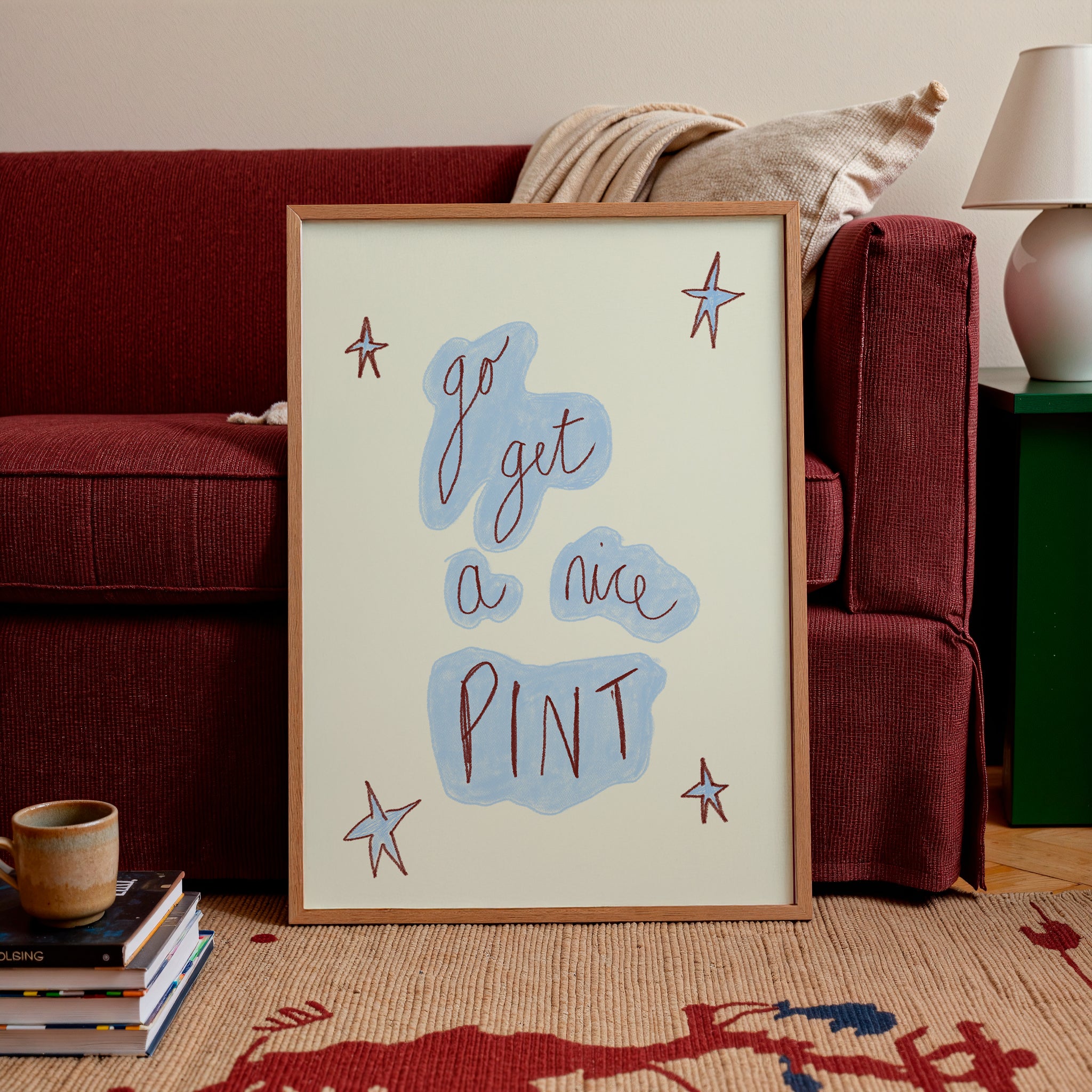 Go Get a Nice Pint Art Print - Blue and Cream