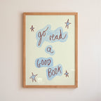 Go Read A Book Art Print - Blue and Cream