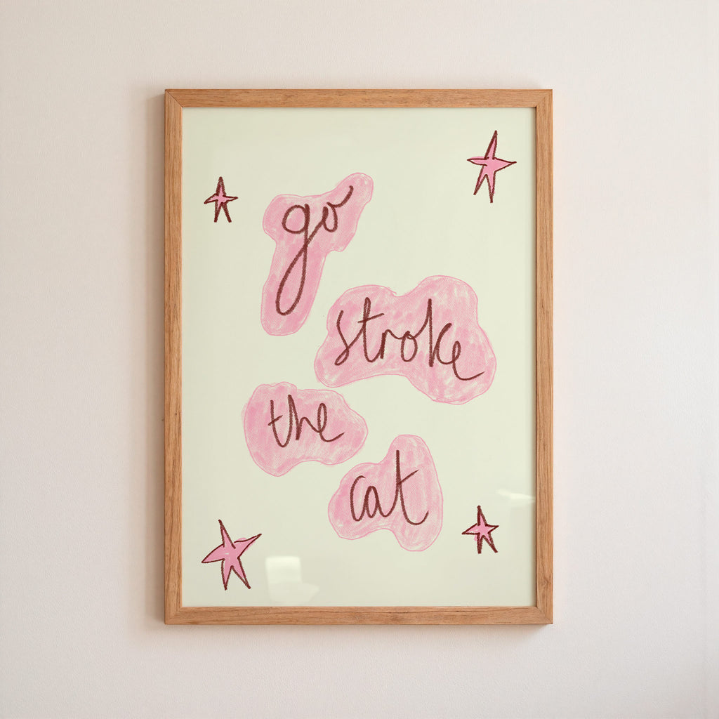 Go Stroke the Cat Art Print - Pinky Red