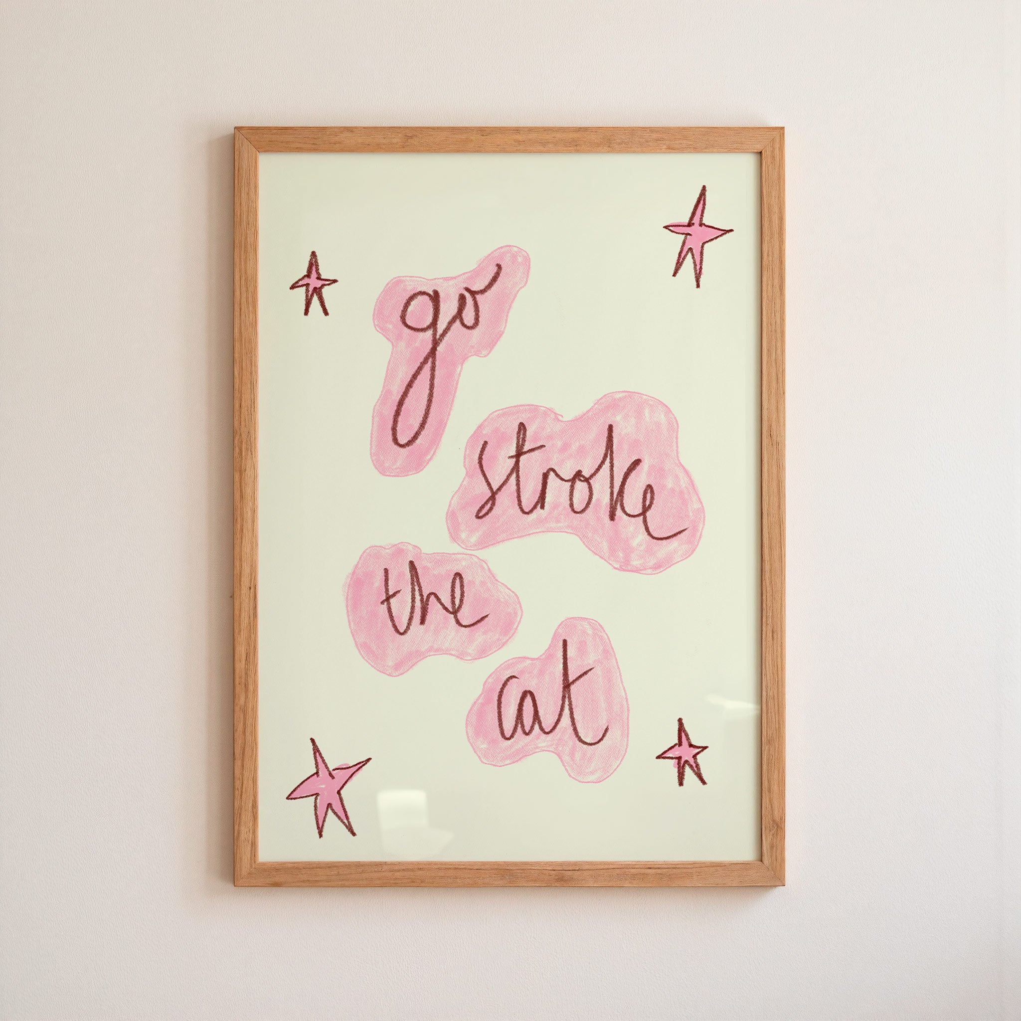 Go Stroke the Cat Art Print - Pinky Red