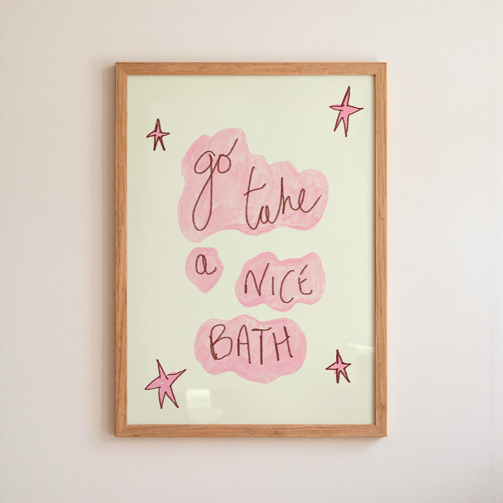 Go Take A Nice Bath Art Print - Pinky Red and Cream