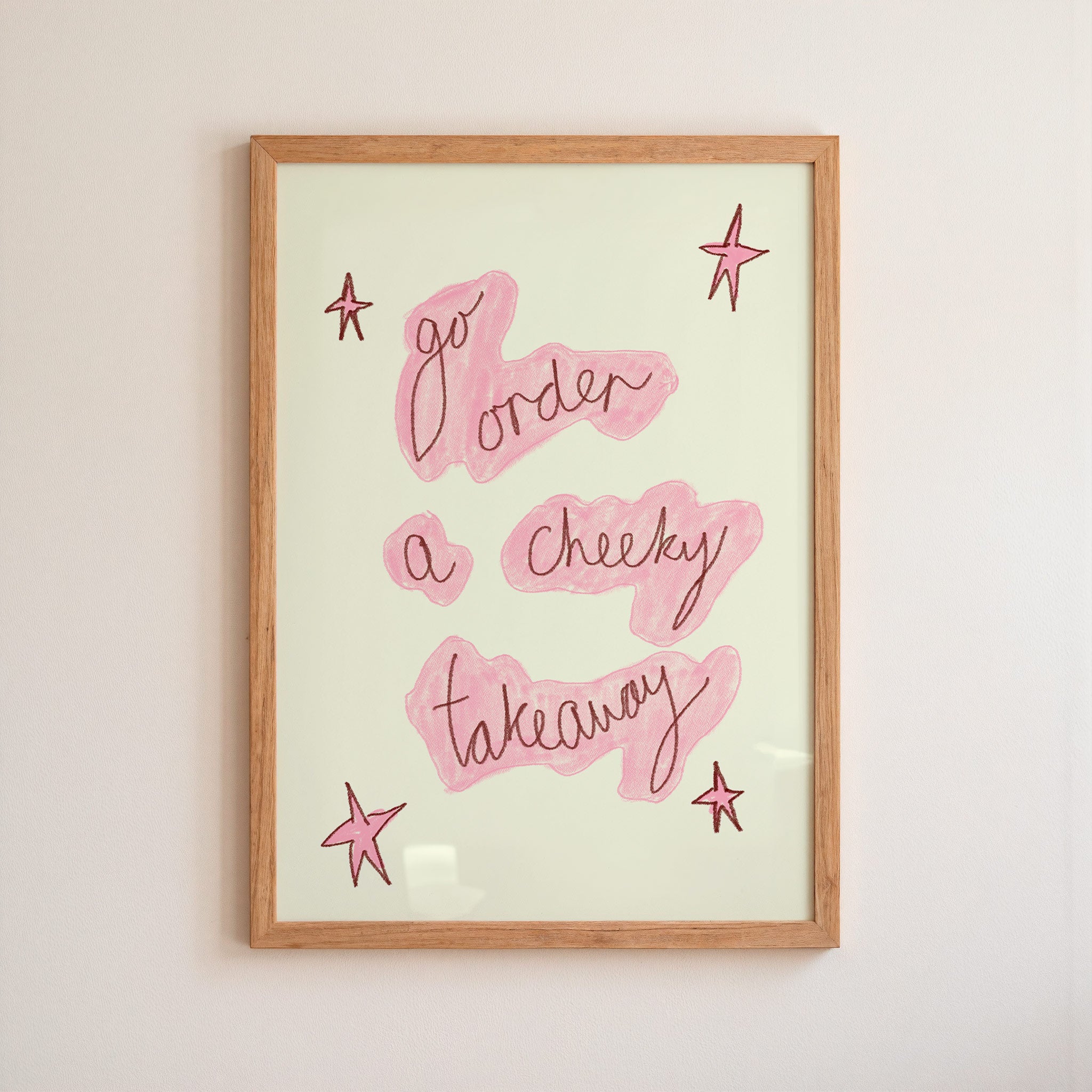 Go Order a Cheeky Takeaway Art Print - Pinky Red and Cream