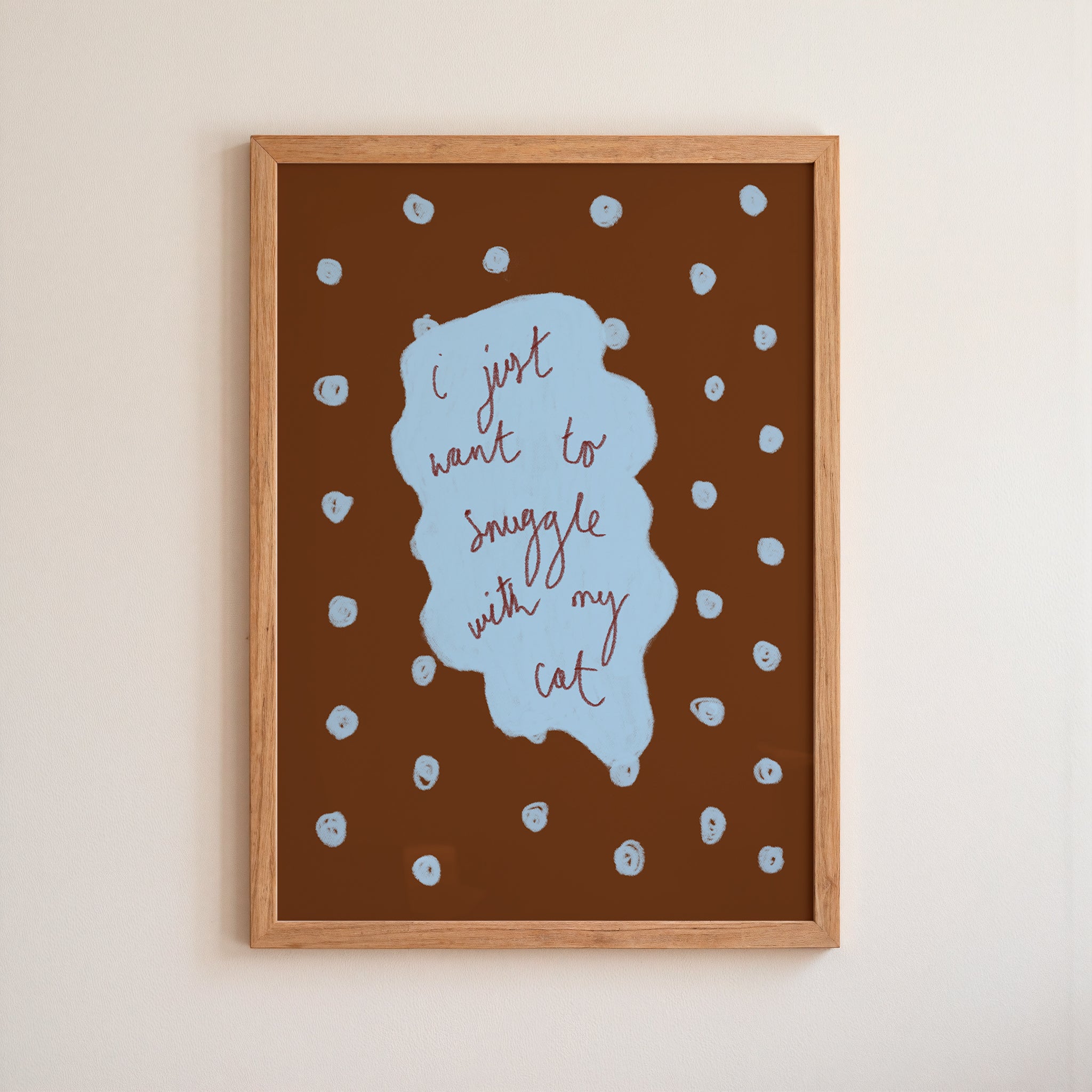 I Just Want to Snuggle with my Cat Art Print - Blue and Deep Purple