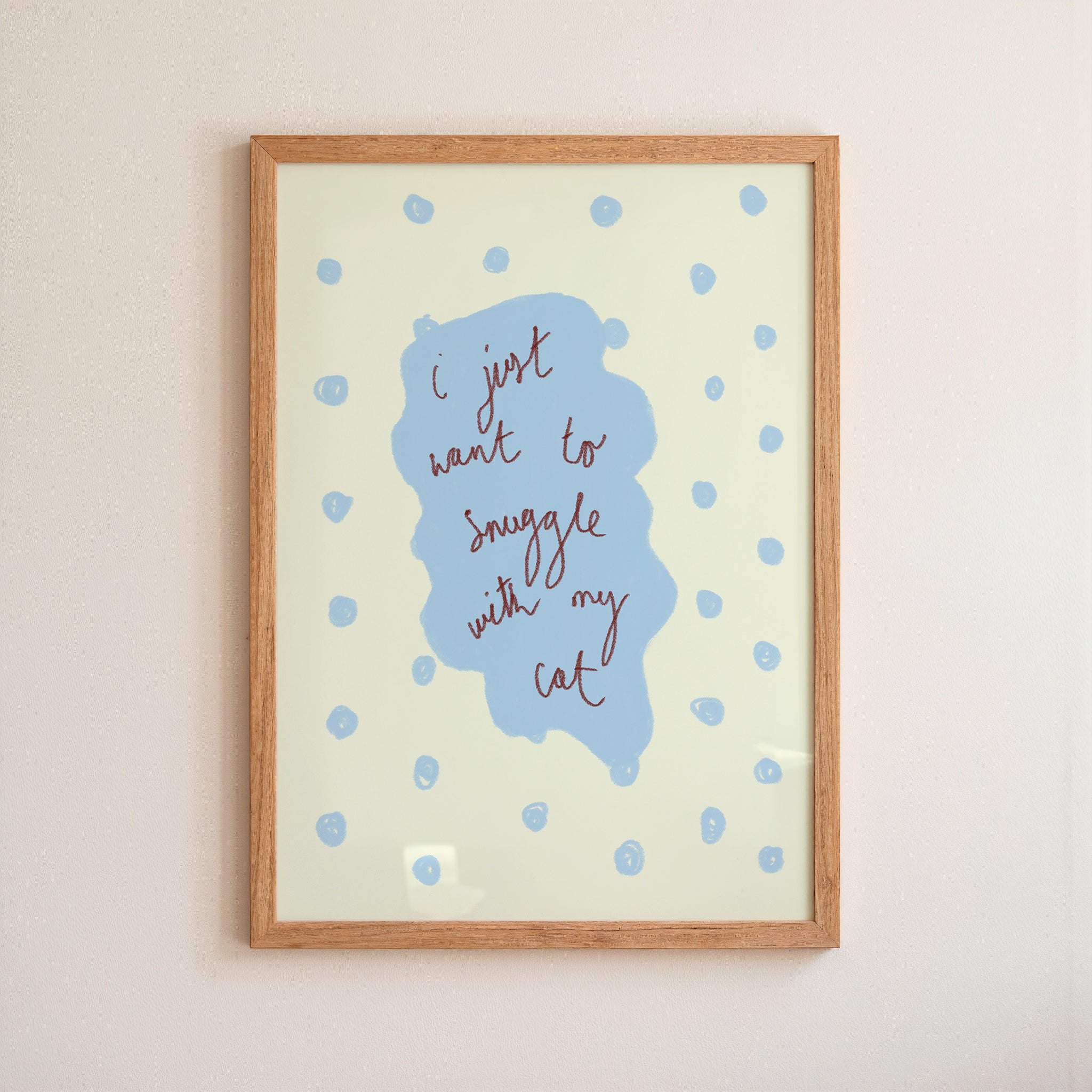 I Just Want to Snuggle with my Cat Art Print - Blue and Deep Purple