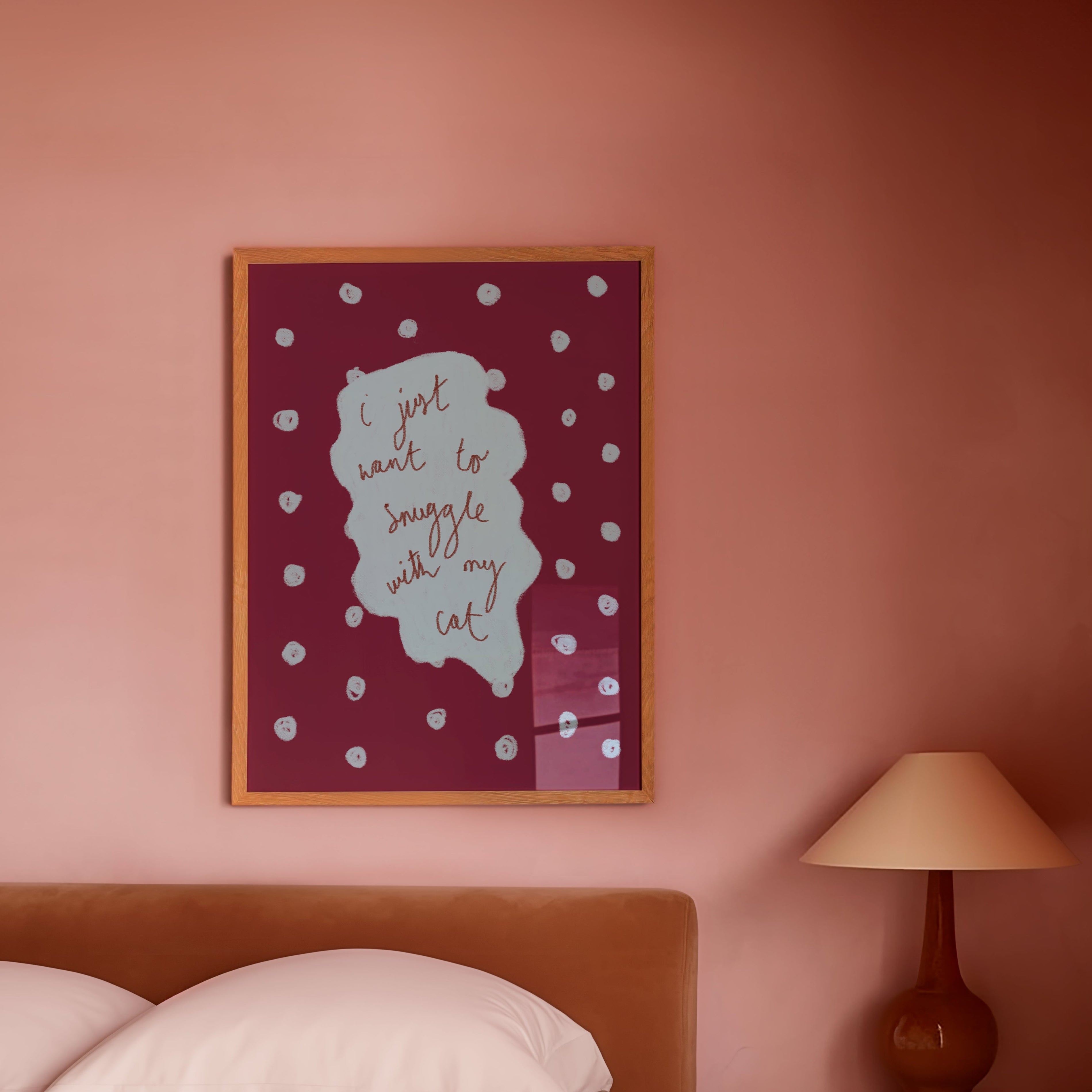 I Just Want to Snuggle with my Cat Art Print - Blue and Deep Purple