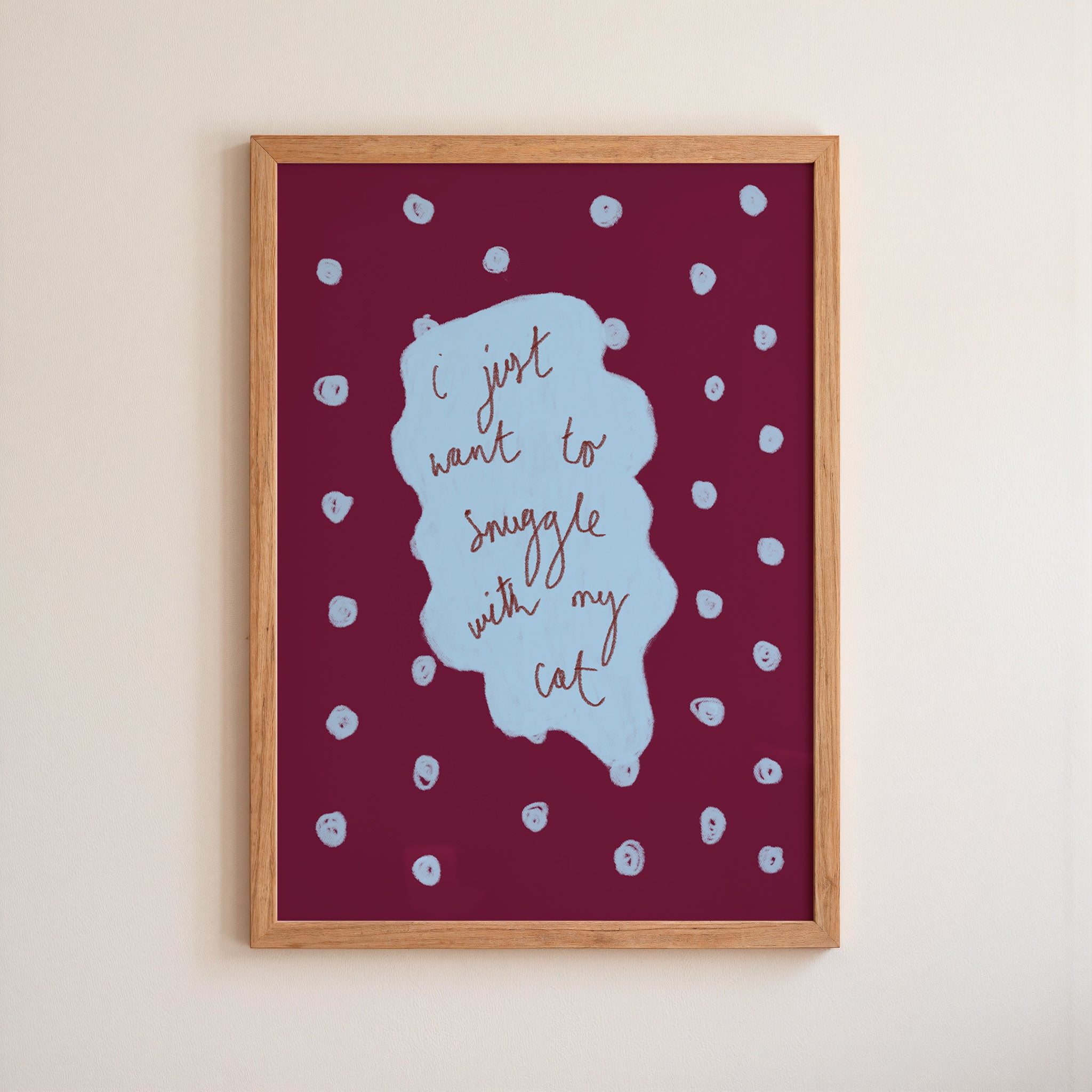 I Just Want to Snuggle with my Cat Art Print - Blue and Deep Purple