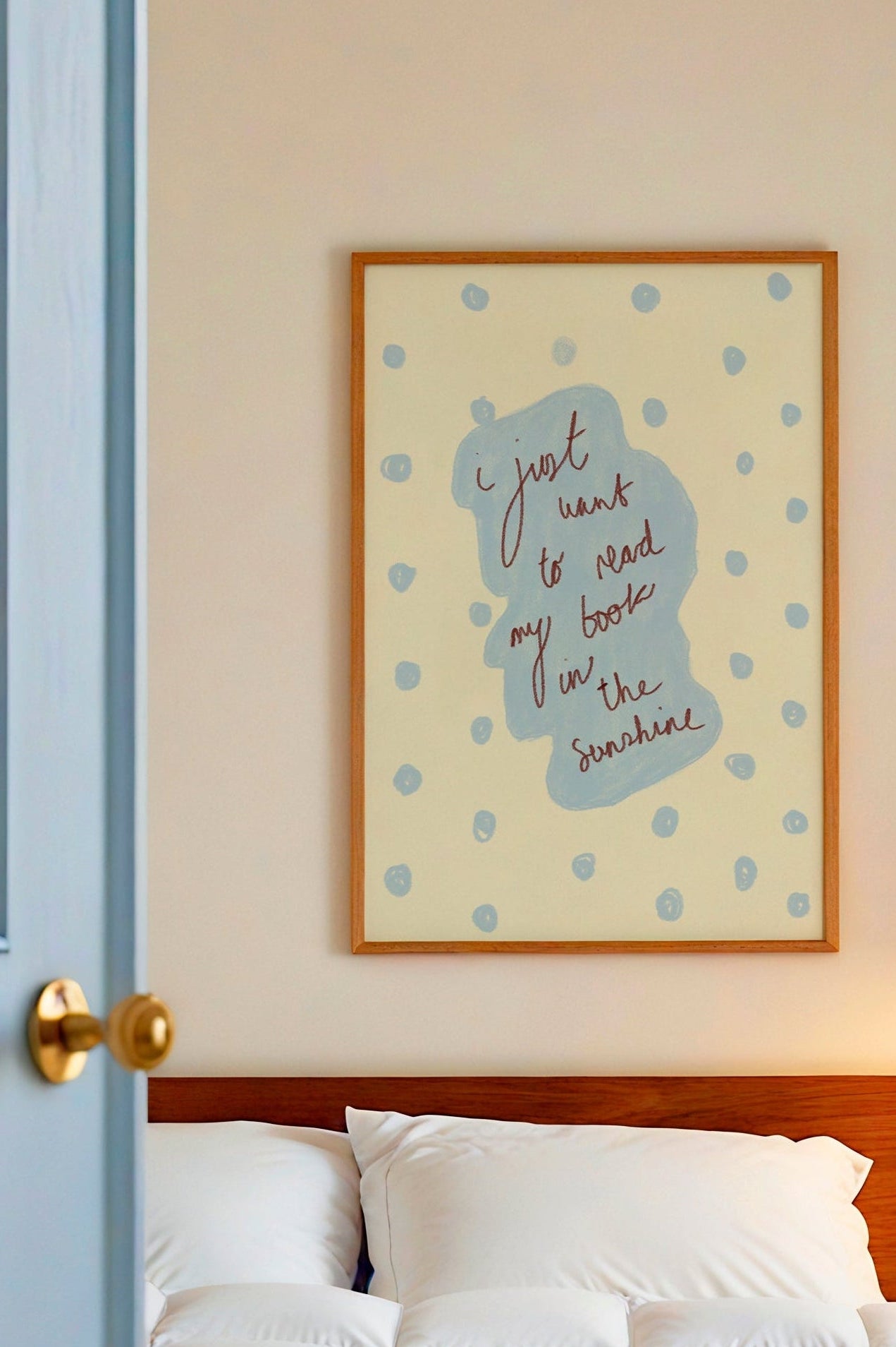 I Just Want to Read My Book in the Sunshine Art Print - Cream and Blue