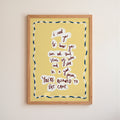 Yellow 'eat cake' Framed artwork with motivational quote on a yellow background