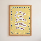 Framed artwork with motivational quote on a yellow background