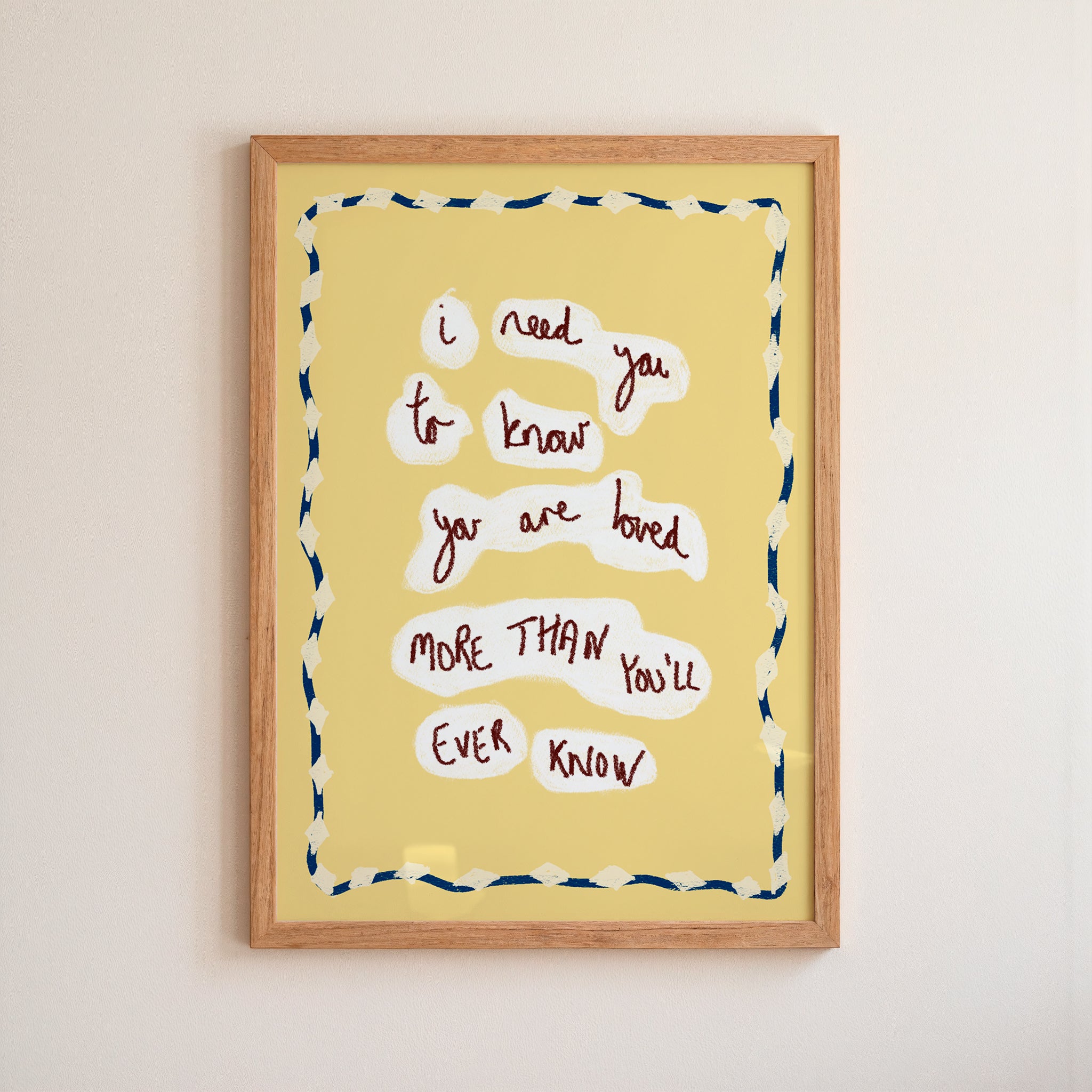 Framed artwork with motivational quote on a yellow background