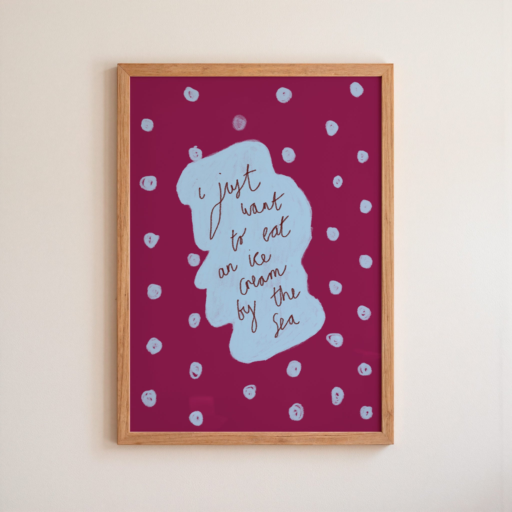 I Just Want to Eat an Ice Cream by the Sea Art Print - Brown and Blue