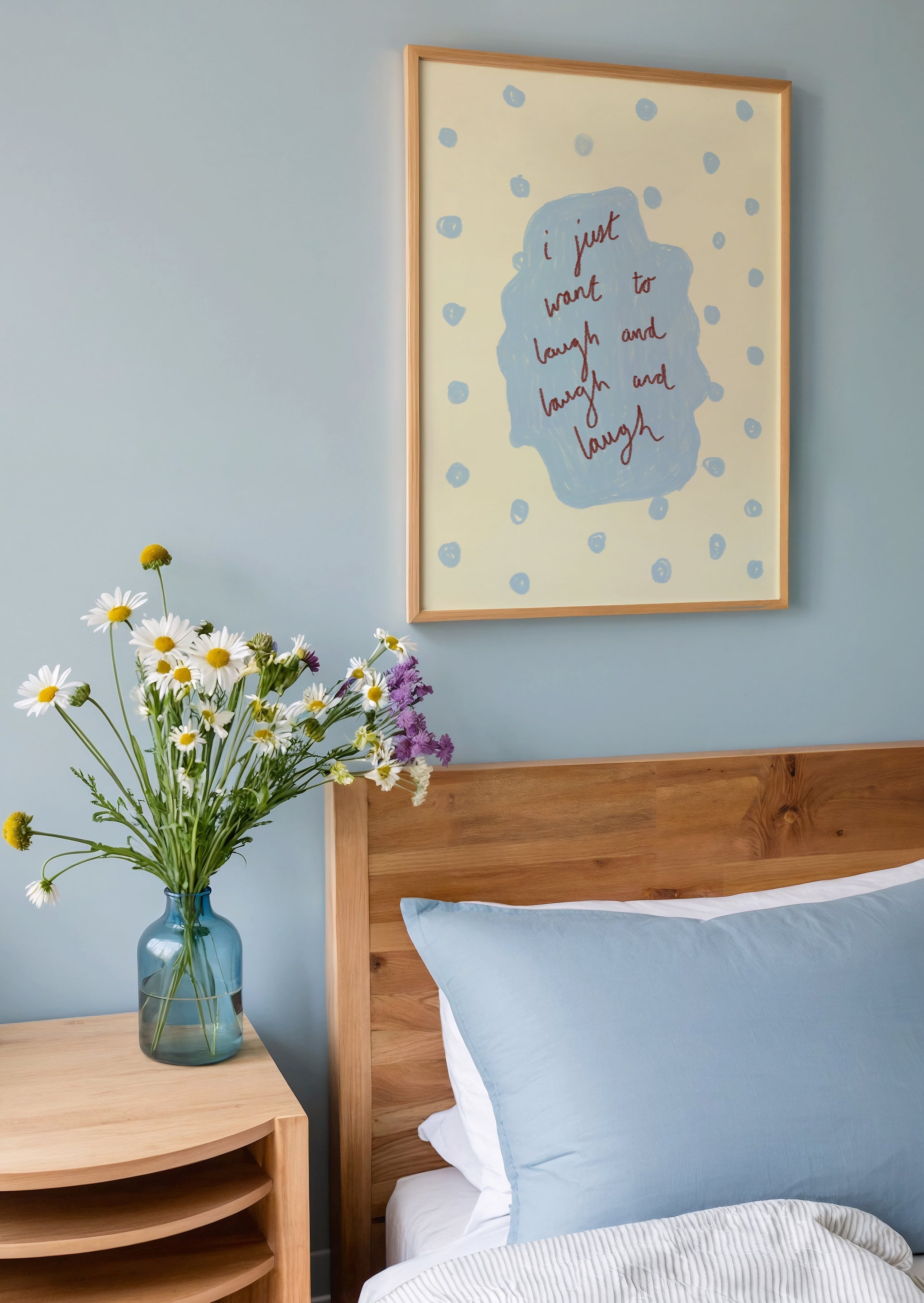 I Just Want to Laugh Art Print - Cream and Blue