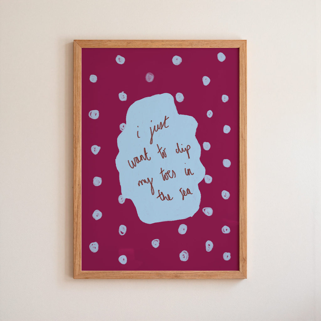 I Just Want To Dip My Toes in the Sea Art Print - Cream and Blue