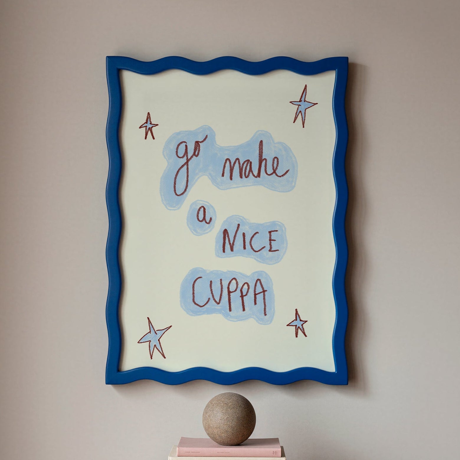 Go Make a Nice Cuppa Art Print - Blue and Cream